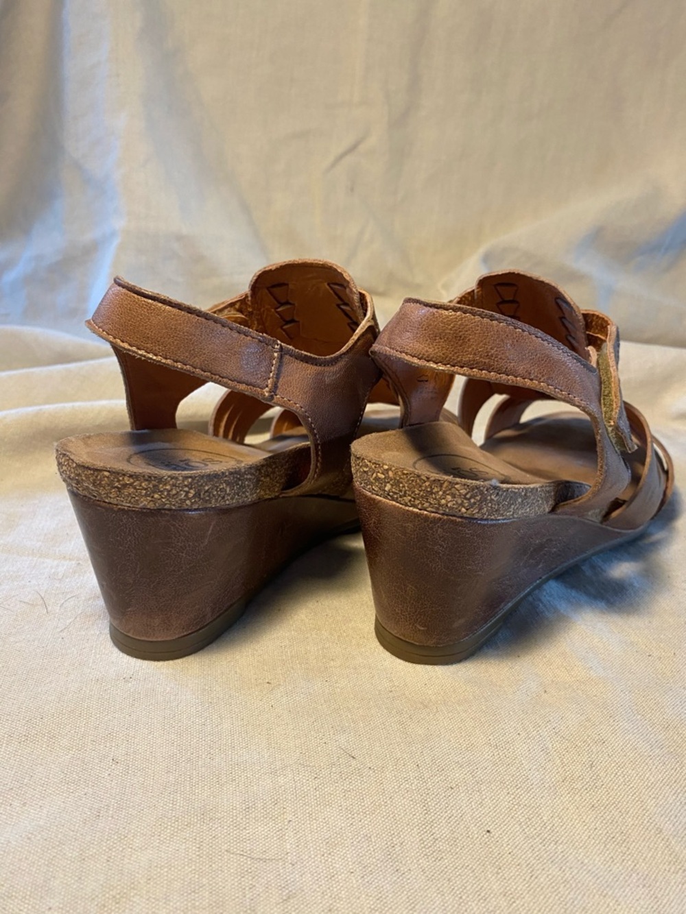 Taos Sandals Womens 8.5 Casual Strappy Slingback Wedge Brown Leather - Picture 3 of 6